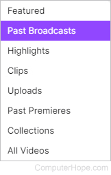 Past Broadcasts selector on Twitch.