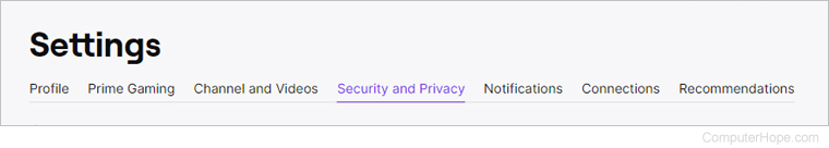 Security and Privacy selector on Twitch.
