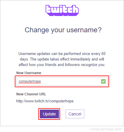 Changing username on Twitch.