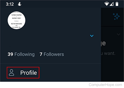 Profile option on Twitter