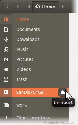 In a Nautilus window, locate your USB flash drive on the left, and click the Eject icon.