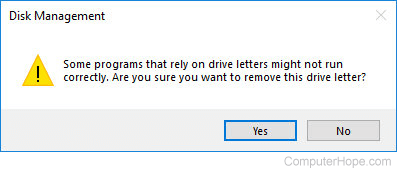 When asked Are you sure you want to remove this drive letter, click Yes.