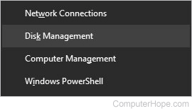 You can press Win + X, k to access Disk Management from the Power User Tasks Menu.