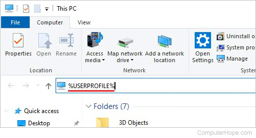 %USERPROFILE% in File Explorer