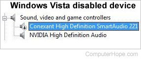 Windows Vista Device Manager disabled device