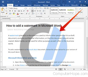 Microsoft Word document with a watermark added.
