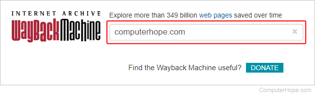 Wayback Machine search box.