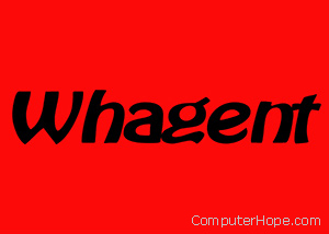Whagent in black lettering on red background