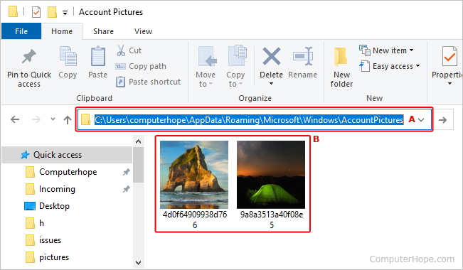 Removing an account picture file in Windows 10.