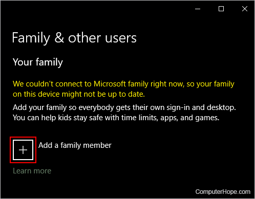 Adding a family member to Windows.