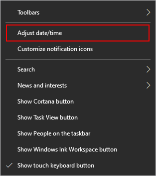 Adjust date and time selector in Windows.