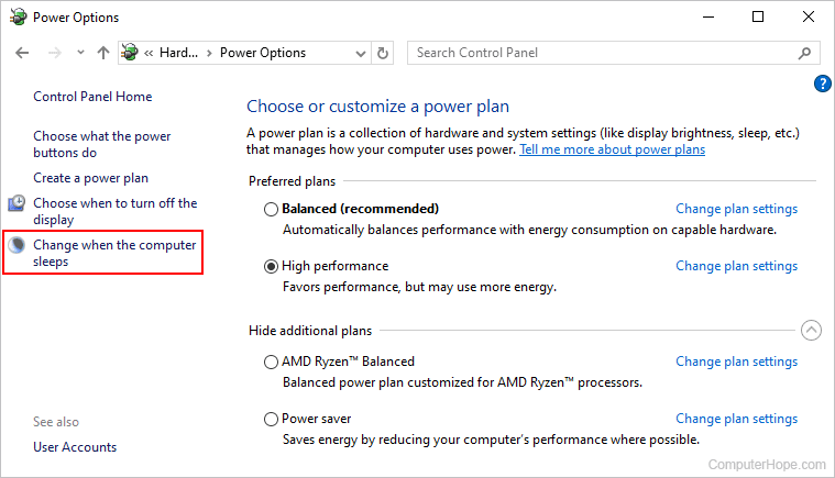 Change when the computer sleeps selector in Windows.