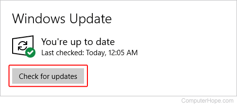 Checking for updates in Windows 10.