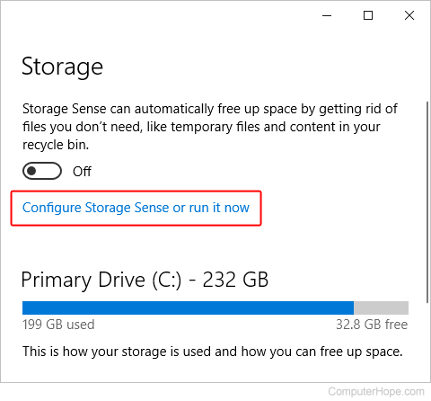 Configure Storage Sense or run it now link.