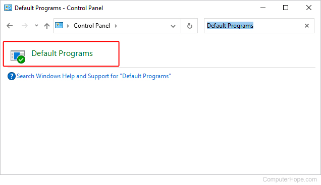 Default Programs selector in Windows.