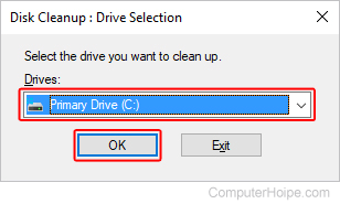 Disk Cleanup drive selector