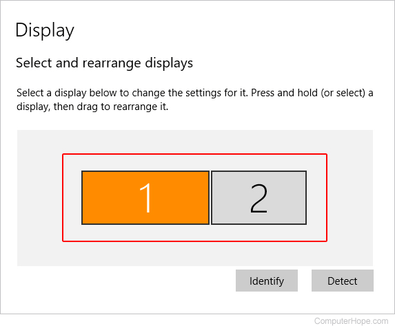 Section where you choose between displays in Windows 10.