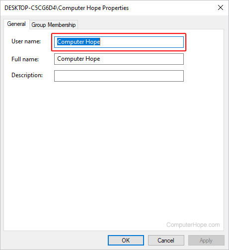 Username in Windows 10.