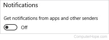 Turn off notifications in Windows 10