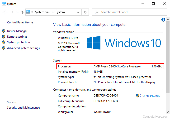 Windows 10 System window.