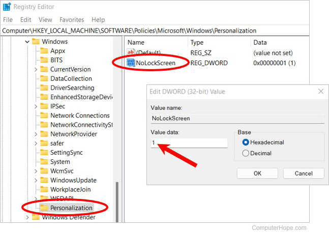 Create new registry key and DWORD value in the Windows 10 registry to disable the lock screen.