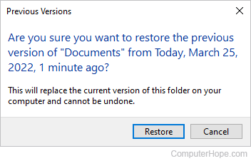 Confirming that a user wants to restore a folder.