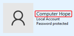 Nama pengguna Computer Hope di menu akun pengguna Windows.