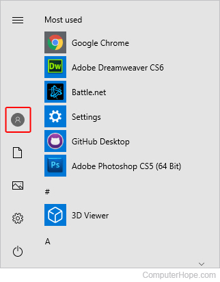 User icon on Start menu.