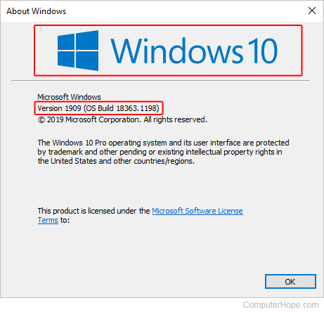 About Windows version and build numbers.