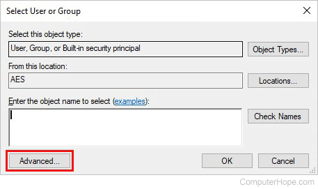 User or Group dialog, Advanced