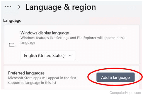 Section where you may add a language to Edge.