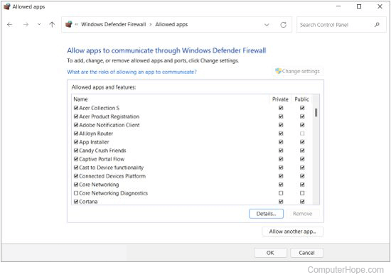 Windows Firewall access settings - Windows 11