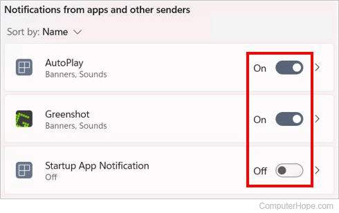 App notifications list