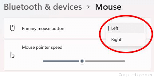 Change primary mouse button setting in Windows 11