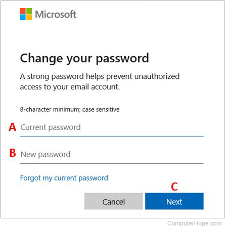 Form to change a Windows password in Windows 11.