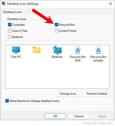 Windows 11 Desktop icon settings - display Recycle Bin