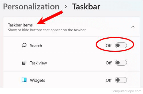 Turn off the Search widget in Windows 11
