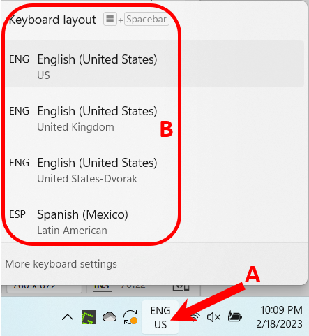 Change keyboard layout icon and list in Windows 11 taskbar.