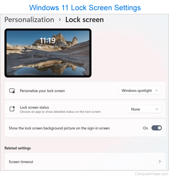 Windows 11 Lock screen settings.