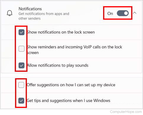 Adjust Notification settings