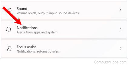 Notifications option in System settings