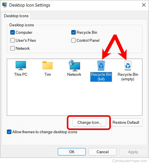 Change recycle bin icon in Windows 11