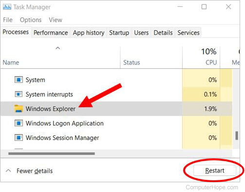 Restart the Windows Explorer process in Windows 11