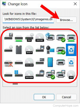 Select new recycle bin icon in Windows 11
