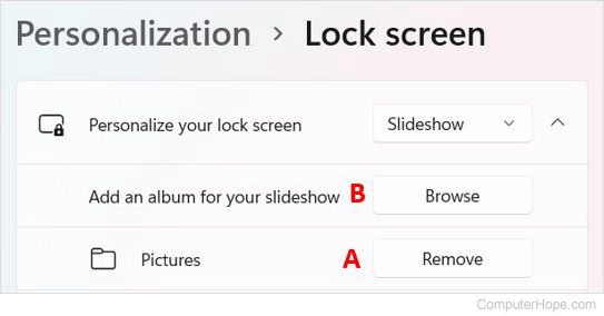 Slideshow folder options in Windows 11.