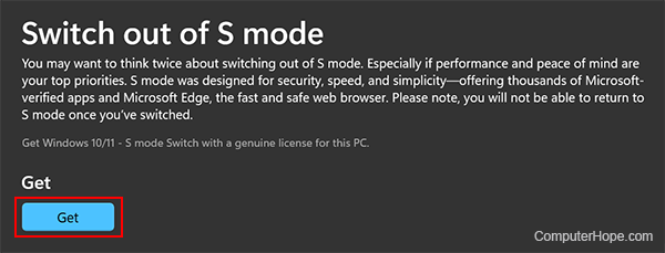 Beralih dari mode S di Windows 11.
