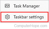 Taskbar settings selector in Windows 11.