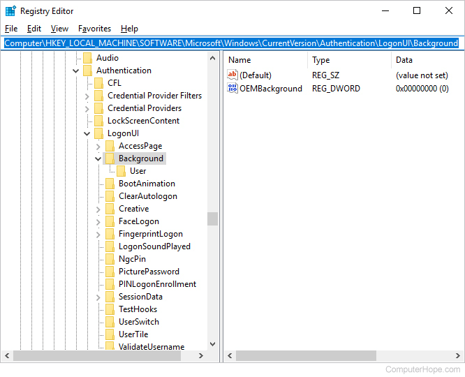 Registry editor in Windows 7.