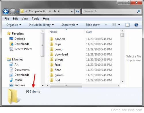 Windows 7 explorer showing count of files