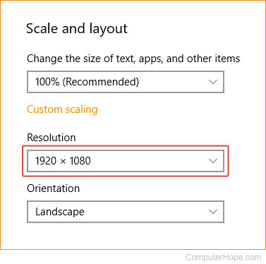 Bar that lets you select the resolution for your monitor in Windows.